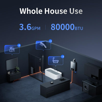 Ranein Natural Gas Tankless Water Heater, Indoor Max 3.6 GPM, 80,000 BTU Instant Hot Water Heater