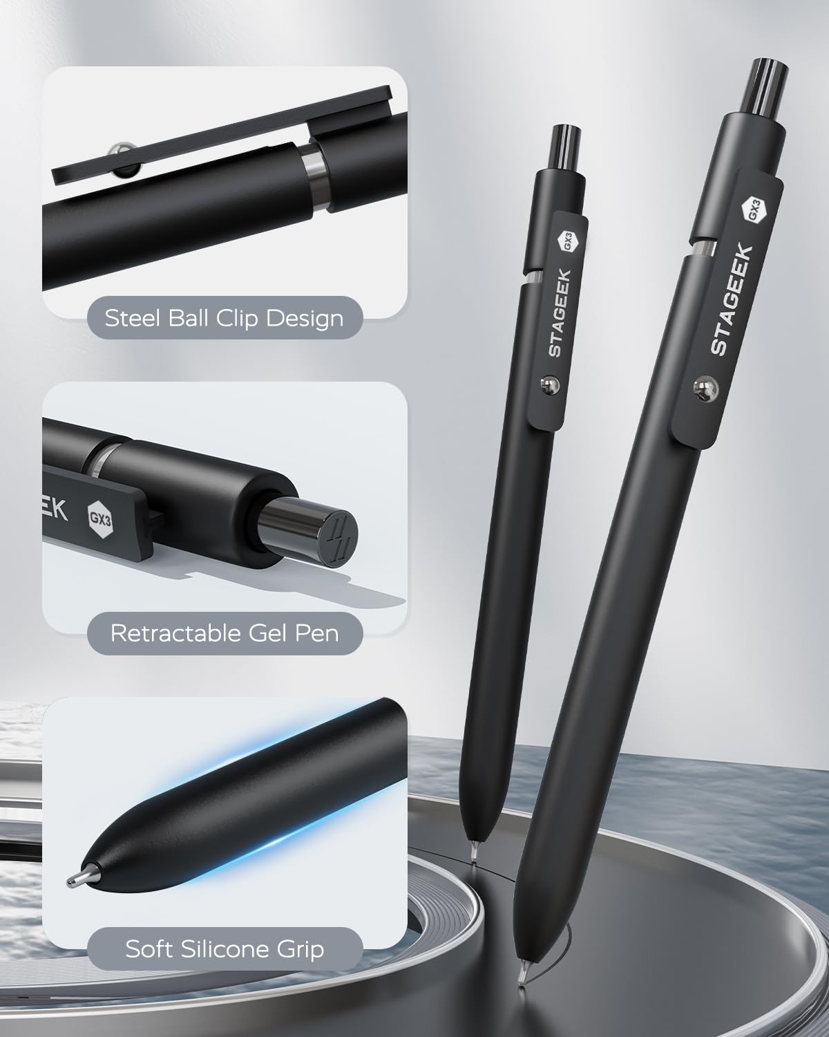 STAGEEK Black Gel Pens, 12Pcs Fine Point Smooth Writing Pens with 3 Extra Refills, Quick Dry Black Ink Pens for Journaling, Office, Note Taking, School Supplies, Nurse Aesthetic(Black)