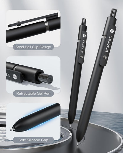 STAGEEK Black Gel Pens, 12Pcs Fine Point Smooth Writing Pens with 3 Extra Refills, Quick Dry Black Ink Pens for Journaling, Office, Note Taking, School Supplies, Nurse Aesthetic(Black)