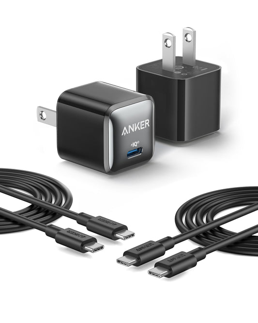 Anker USB C Charger Block 20W, 511 Charger (Nano Pro), PIQ 3.0 Compact Fast Charger for iPhone 16/16 Plus/16 Pro/16 Pro Max, 15 Series, Galaxy, Pixel 4/3, iPad (2 Pack & 2 Cable)
