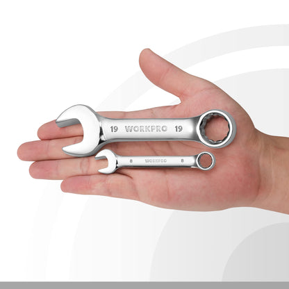 WORKPRO 12-piece Stubby Wrench Set, Metric 8-19mm, Cr-V Steel, Small Combination Wrenches Set with Premium Storage Case