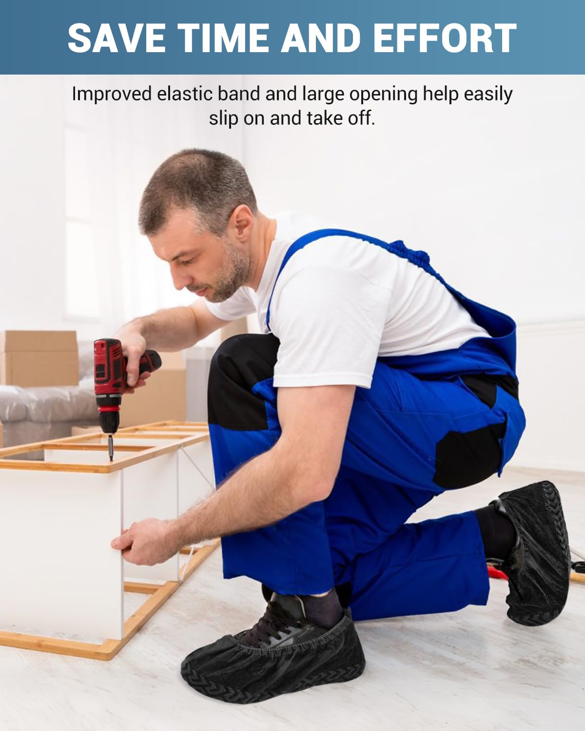 Buself X-Large 100 Count Shoe Covers Disposable Non-Slip, Premium Cloth Boot Covers, Slip-resistant, Durable, Breathable, Non-toxic, Recyclable, Stretchable Fits Up to Size 13 US Men - Black