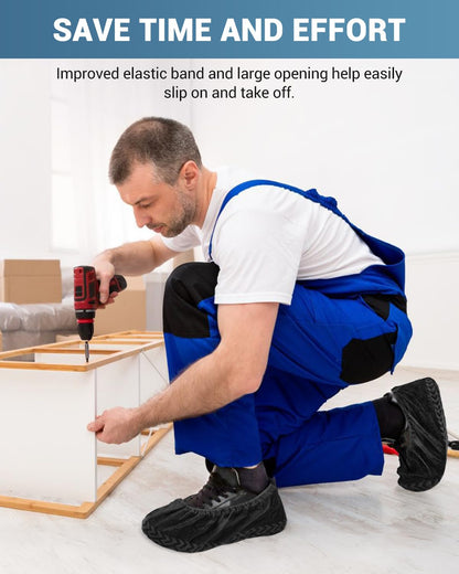 Buself X-Large 100 Count Shoe Covers Disposable Non-Slip, Premium Cloth Boot Covers, Slip-resistant, Durable, Breathable, Non-toxic, Recyclable, Stretchable Fits Up to Size 13 US Men - Black