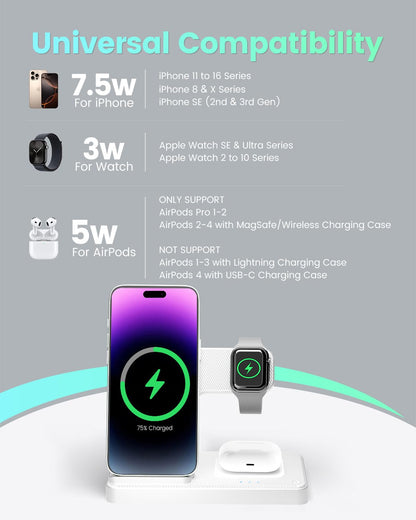 Wireless Charger Charging Station: 3 in 1 Charger Stand for Apple Multiple Devices Product for iPhone 16 15 14 Pro Max 13 12 11 for Watch 10 9 8 7 6 5 4 3 2 SE & Ultra for Airpods 4 3 2 Pro