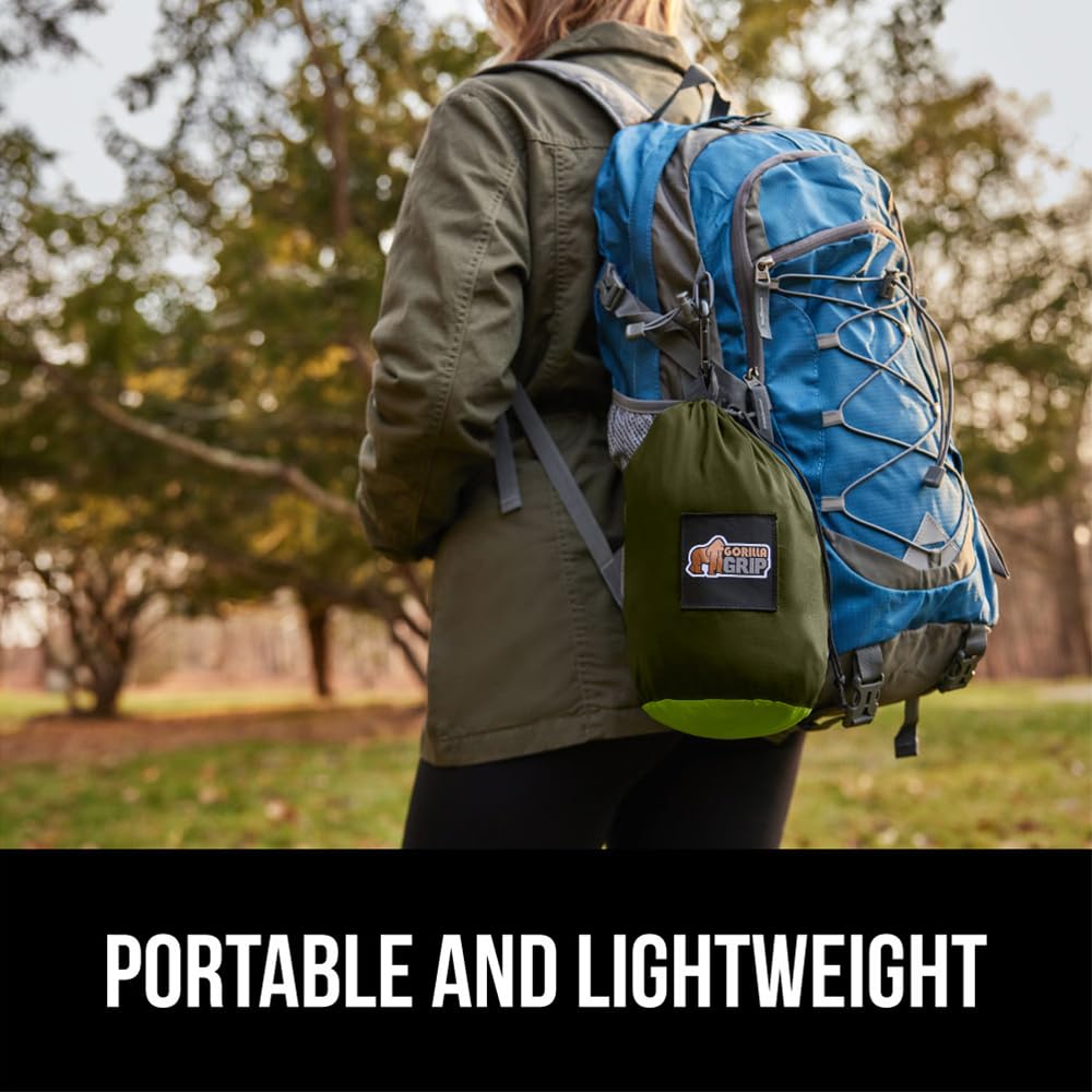 GORILLA GRIP Durable Camping Hammock with Heavy Duty Tree Straps, Portable Hammocks for Outside, Easy to Use Travel Swing Chair, Outdoor Camper Hiker Essentials, Backpacking Gear Gifts, Double, Green