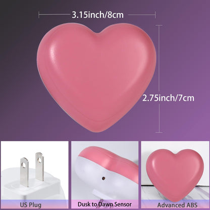 INZU Cute Night Light, Heart Night Light for Kids, LED Nightlight with Auto Dusk to Dawn Sensor, Nightlight Plug into Wall with Soft Warm Light for Bedroom, Nursery, Bathroom, Hallway (Pink 2Pack)
