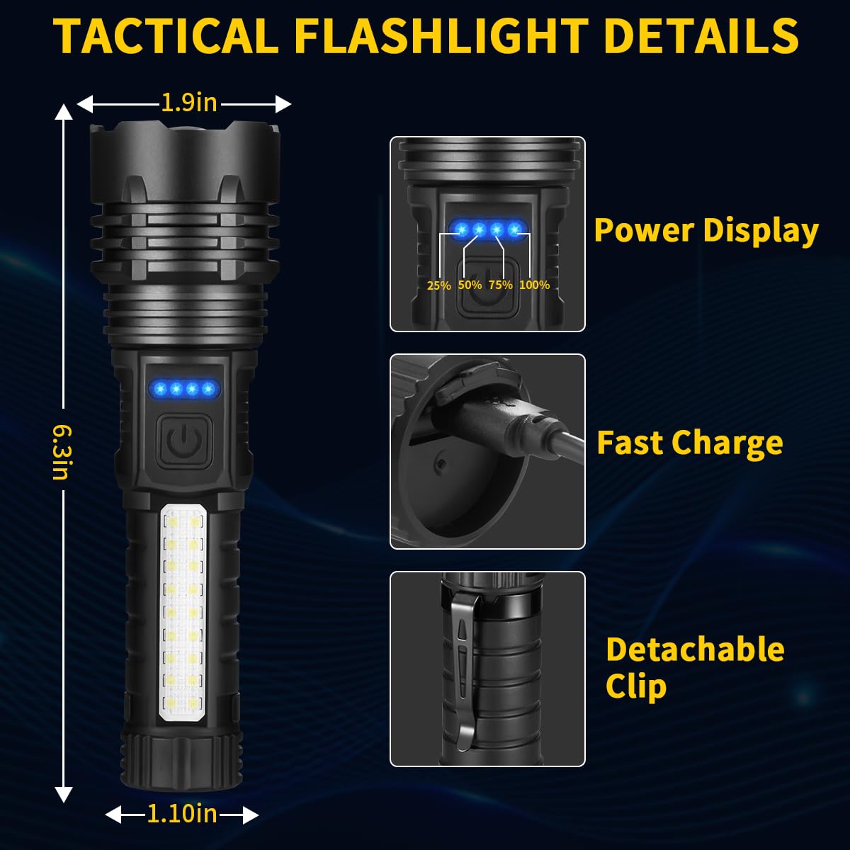 Rechargeable Flashlights High Lumens, 7Mode Super Bright Flashlight Camping, Adjustable Tactical Flash Light High Powered, LED Flashlights for Home Emergency, Christmas Gifts Stocking Stuffers for Men