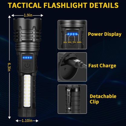 Rechargeable Flashlights High Lumens, 7Mode Super Bright Flashlight Camping, Adjustable Tactical Flash Light High Powered, LED Flashlights for Home Emergency, Christmas Gifts Stocking Stuffers for Men