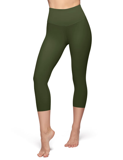 High Waisted Capri Leggings for Women - Tummy Control Soft Yoga Pants for Workout Running No See Through Plus Size Army Green