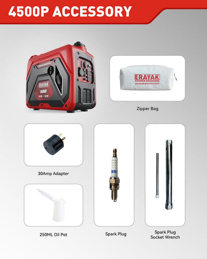 ERAYAK 4500W Portable Inverter Generator for Home Use, Super Quiet Small Generator for Camping Outdoor Emergency Power Backup, Gas Powered Engine, ECO Mode, EPA Compliant