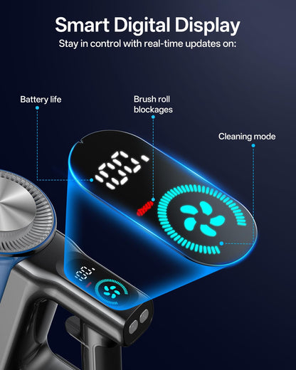 Cordless Vacuum Cleaner, 8-in-1 Cordless Stick Vacuum Cleaner with 3 Suction Modes, Up to 45mins Runtime, Rechargeable, Self-Standing, Wireless Vacuum Cleaners for Home Pet Hair Carpet Car Hard Floor
