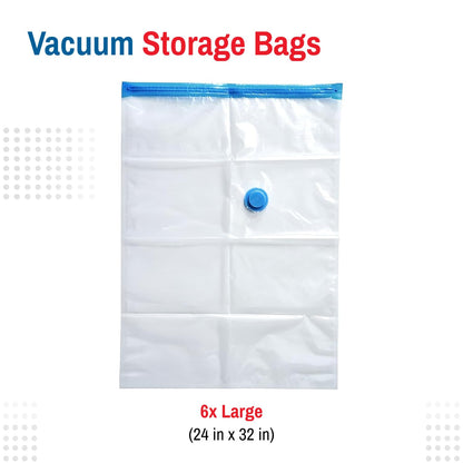 6 Pack Large Vacuum Storage Bags for Comforters, Blankets & Clothes – Vacuum Sealed Compression Bags with Hand Pump – Space Saver Storage Bags for Bedding, Moving, Travel & Organization