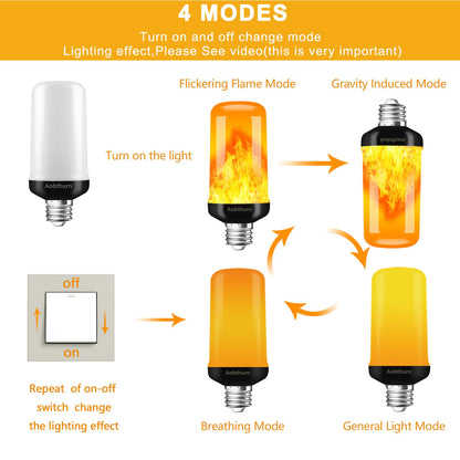aobthurn Flame Light Bulbs, 4 Modes LED Flame Effect Light Bulb, E26 Base Flickering Light Bulb with Gravity Sensor,Flickering Light Bulbs Halloween Decor(4 Pack)