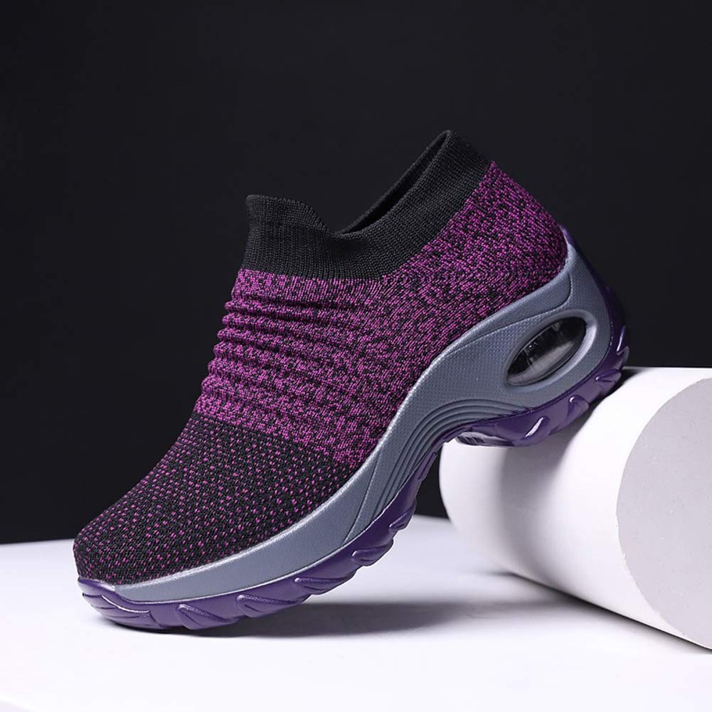 Women's Walking Shoes Sock Sneakers - Mesh Slip On Air Cushion Lady Girls Modern Jazz Dance Easy Shoes Platform Loafers Purple,5.5