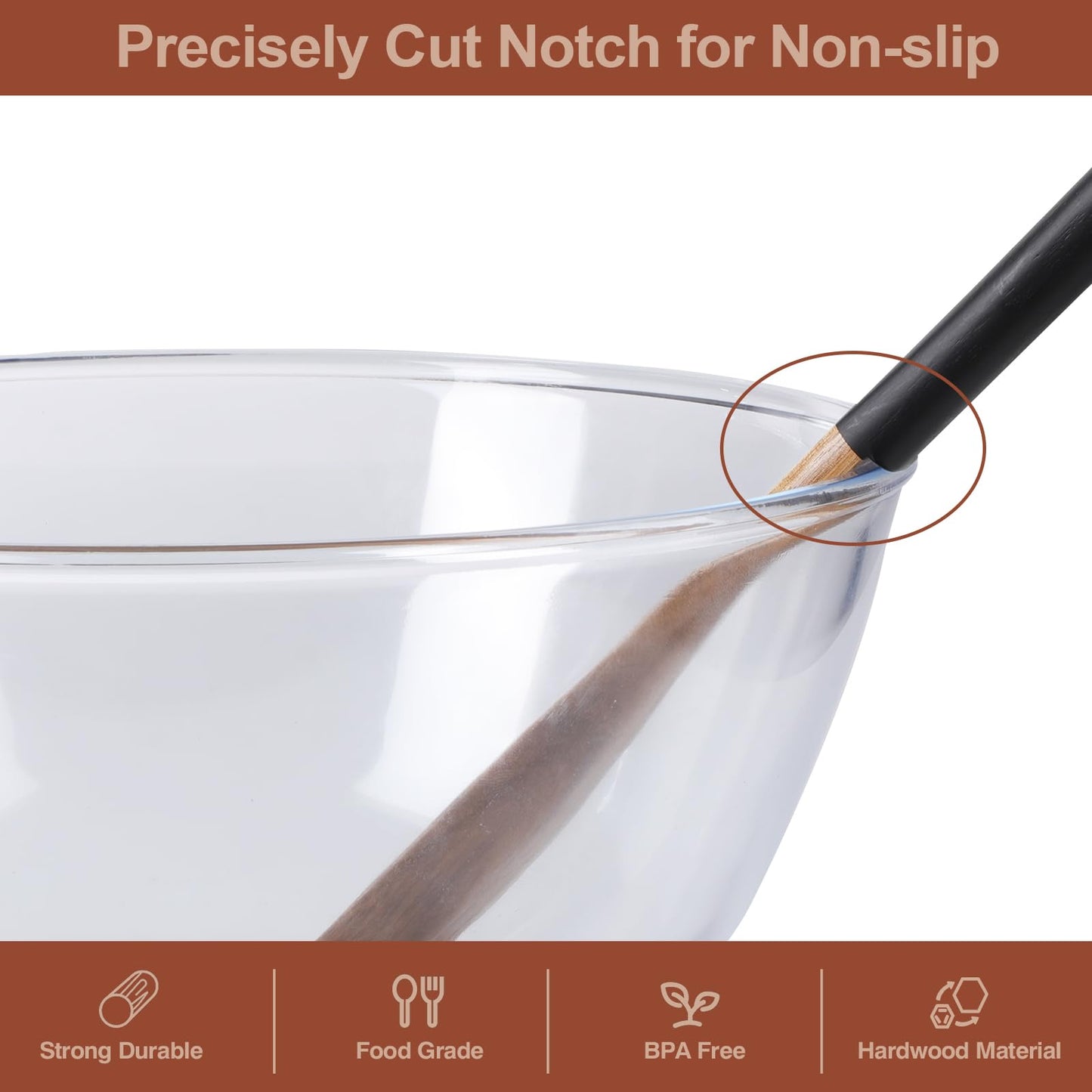 ROSOS Wooden Spoons For Cooking, 6 PCS Natural Acacia Wooden Cooking Utensils or Non-Stick Wooden Kitchen Utensil Set for Kitchen Essentials, Smooth Grip Wooden Spoons with Hanging Hole, Black