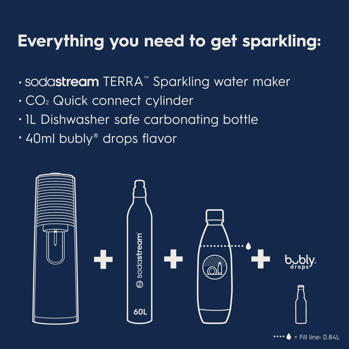 SodaStream - Terra Soda Streaming Machine - STARTER KIT - Sparkling Water Maker with CO2 & Bubly Drop - Eco-Friendly, No Batteries Needed - Black