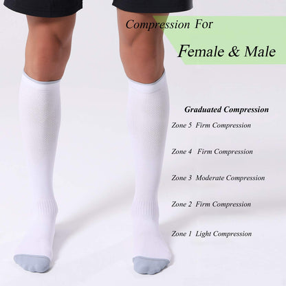 FITRELL 3 Pairs Compression Socks for Women and Men 20-30mmHg- Circulation and Muscle Support Socks for Travel, Running, Nurse, Knee High, Medical Black+White+Grey L/XL
