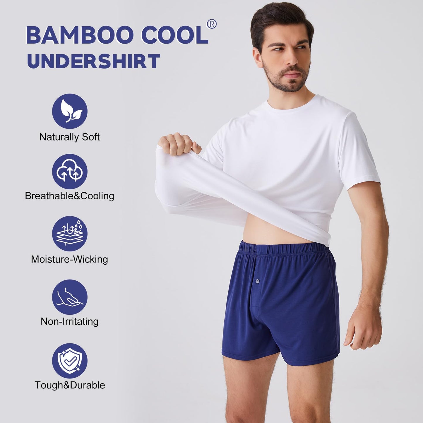BAMBOO COOL Mens Undershirts Pack, Soft T Shirts for Men, Moisture Wicking Tees, Stretchy Breathable Crew Neck Inner Shirt White