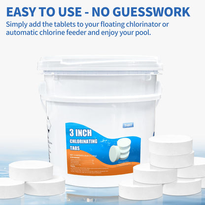 Chlorine Tablets 3 inch 25 Pounds, TABIT Swimming Pool Long Lasting Chlorinating Tablets, Slow Dissolving, Tri-Chlor for Swim Pool, Hot Tubs, Spa