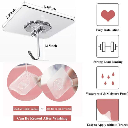 DDMY Heavy Duty Hook 24 Pack Self Adhesive Hooks for Hanging Wall Hooks Transparent Reusable Waterproof Adhesive Sticky Hook for Kitchen Curtain, Towel Bathroom,Coat Shower Door Utility No Damage