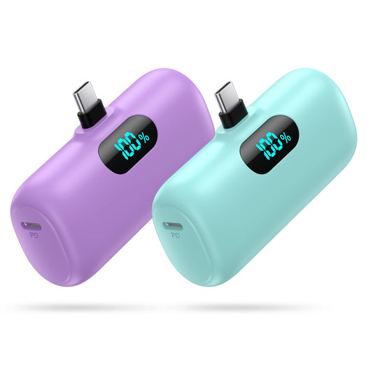 [2-Pack] Mini Portable Charger 5000mAh Power Bank,3A PD USB C Cell Phone Portable Power, LCD Display Battery Pack Compatible with iPhone 16/15/15 plus/15 pro/15 pro Max/Android/Samsung/Moto/LG etc