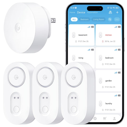 GoveeLife Upgraded Smart Water Leak Detector 1s with 1804ft Ultra-Long Range, WiFi Water Sensor with SMS/Email/APP Push and Sound Alarm,5-Year Battery Life, 3 Pack, Suit for Home, Basement, Kitchen