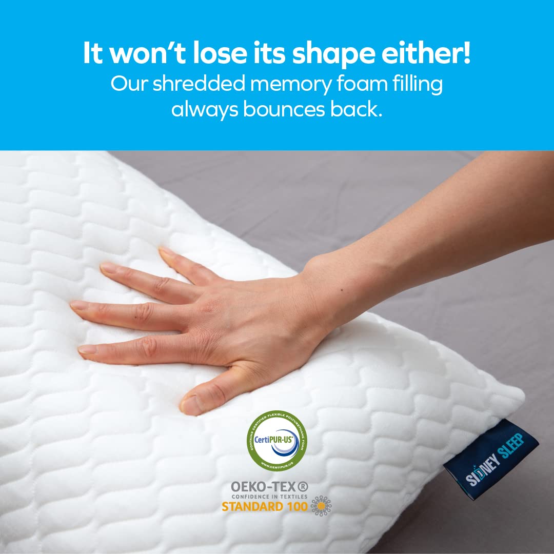 Sidney Sleep Pillow for Side and Back Sleepers - Comfort for Neck and Shoulder Pain - Adjustable and Customizable Shredded Memory Foam Filling - Queen Size - Additional Foam Fill Included (White)