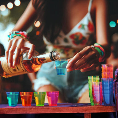 Party Essentials Hard Plastic 2-Ounce Shot/Shooter Glasses, 40-Count, Assorted Neon