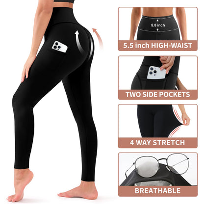 4 Pack Leggings for Women Butt Lift High Waisted Tummy Control No See-Through Yoga Pants Workout Running Leggings