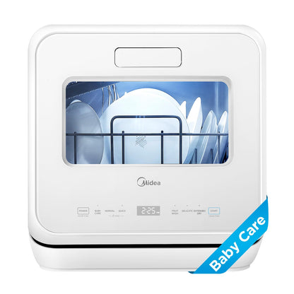 Midea MDC17P4CWW Portable Countertop Mini 5L Built-in Water Tank, Baby Care, No Hookup Needed, 360° Dual Spray,High-Temp wash, Dishwasher for Apartments& RVs, White, Whole