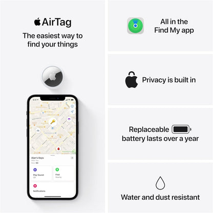 Apple AirTag 4 Pack. Keep Track of and find Your Keys, Wallet, Luggage, Backpack, and More. Simple one-tap Set up with iPhone or iPad