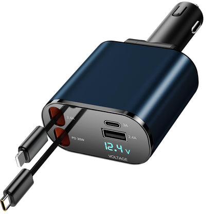 69W Fast Charging USB C Car Charger, 4-in-1 Retractable Phone Charger for iPhone 17, Travel Essentials, Gifts for Women Men, Car Accessories for Women Men, for iPhone 17 16 15 14 13, Galaxy, Pixel