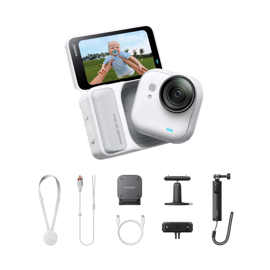 Insta360 GO Ultra Creator Bundle - Small 4K Vlogging Camera, Hands-Free, POV Cam, 1/1.28" Sensor, 53g Lightweight, 156° FOV, 200 Min Battery Life, Magnetic Wearable Action Camera for Sports, Vlog
