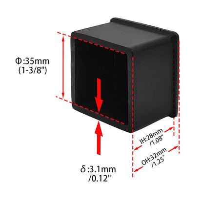 Flyshop Square Anti-Slip Rubber Leg Tips Chair Leg Caps Furniture Floor Protectors 1-3/8 Inch x 1-3/8 Inch (35 x 35mm) Black 10Pcs