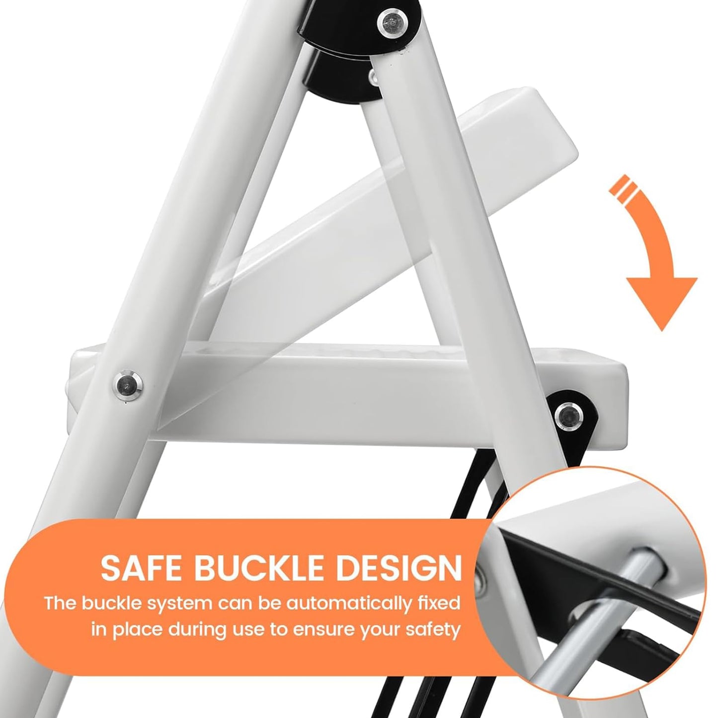 Step Stool for Adults,2 Step Ladder Folding 330lbs Anti Slip Step Stool,Foldable Ergonomic 2 Steel Stool with Wide Pedal for Home, Kitchen, Office (White)