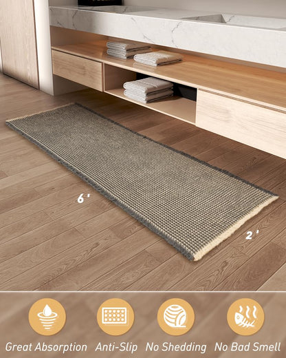 Upgraded Waffle Runner Rug Super Absorbent Non Slip Bath Mats for Bathroom Washable Bathroom Runner Rug with Tassels, Ideal for Hallway Bedroom Laundry Room, Dark Grey & Yellow, 2' x 6'(24" x 72")