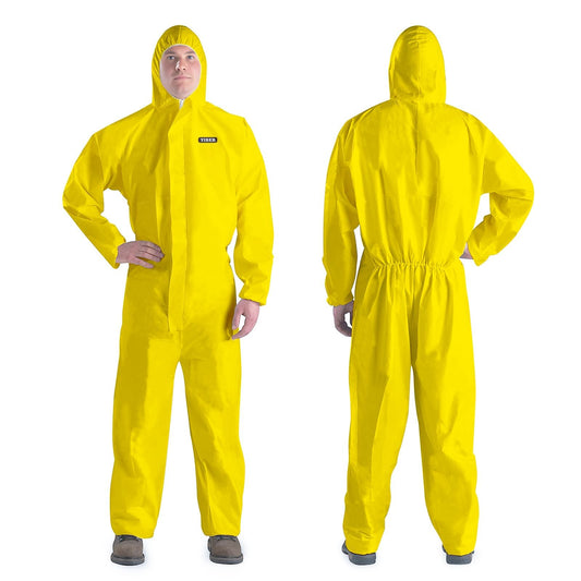 YIBER Hazmat Suit Disposable Coverall | Heavy Duty Full Body Paint Coverall & Suit in 7 Sizes - Large, Yellow, 1