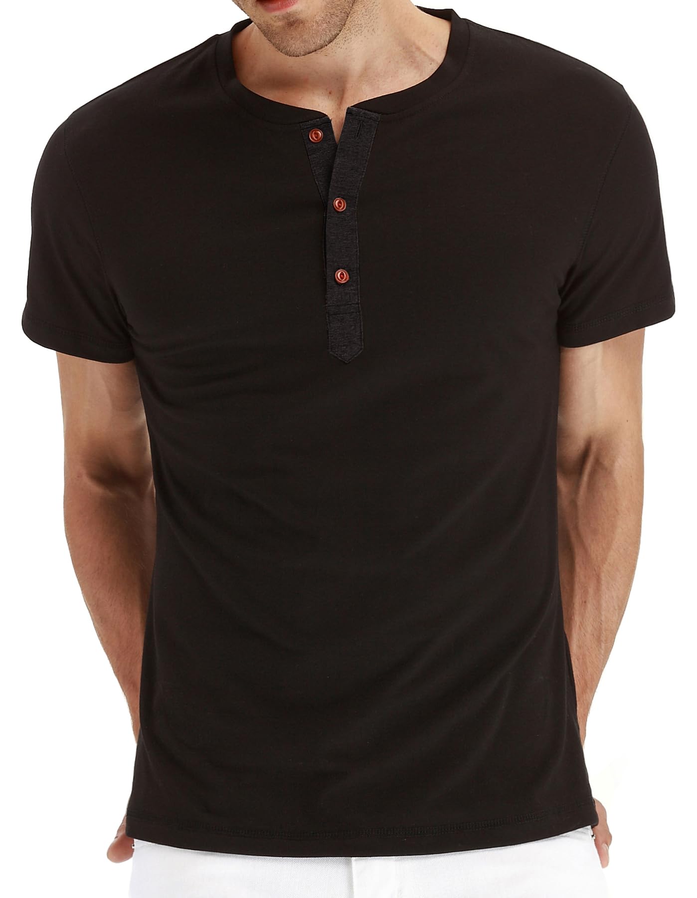 NITAGUT Mens Fashion Casual Front Placket Basic Short Sleeve Henley T-Shirts (L, 02 Black)