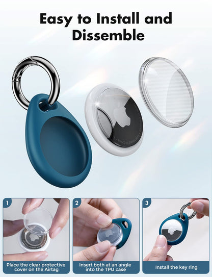 UNBREAKcable AirTag Holder for Apple - 4 Pack Air Tag Case [Fit Tightly Design] [Easy to Install] [Hold Air Tag Securely] Waterproof TPU Shell Protective Cover with All Metal Keychain Key Ring Clip
