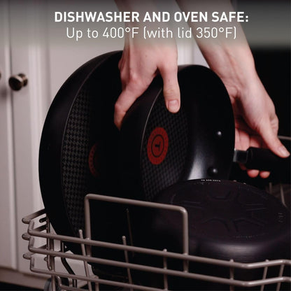 T-fal Ultimate Hard Anodized Nonstick Cookware Set 14 Piece, Oven Broiler Safe 400F, Lid Safe 350F, Kitchen Cooking Set w/Fry Pans, Saucepans, Griddle, Dutch Oven, Pots & Pans, Dishwasher Safe, Black