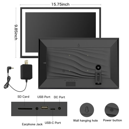 Digital Picture Frame, 15.6 Inch Large Frameo Digital Photo Frame WiFi, 32GB, 1920 * 1080 IPS HD Touch Screen, Tabletop&Wall-Mounted, Share Picture Video, Birthday, Wedding, for Mom