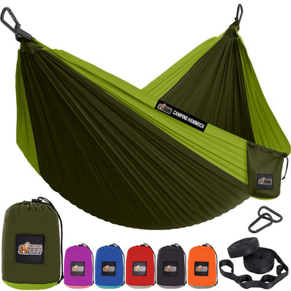 GORILLA GRIP Durable Camping Hammock with Heavy Duty Tree Straps, Portable Hammocks for Outside, Easy to Use Travel Swing Chair, Outdoor Camper Hiker Essentials, Backpacking Gear Gifts, Double, Green