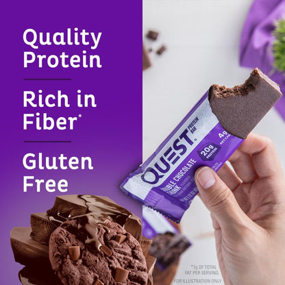 Quest Nutrition Double Chocolate Chunk Protein Bars, 20g Protein, 1g Sugar, 4g Net Carb, Gluten Free, Keto Friendly, 12 Count