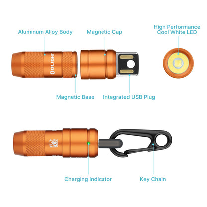 OLIGHT IMINI 2 EDC Rechargeable Keychain Flashlight, 50 Lumens Compact and Portable Mini LED Keyring Lights with Built-in Battery Ideal for Everyday Carry and Emergencies (Orange)