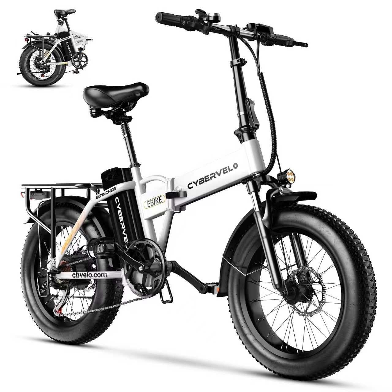 1000W Folding Electric Bike, 48V 20AH Large Removable Battery E Bike, 30+MPH, 80 Miles Max Range, 20" Fat Tire Electric Bike for Adults, Adult Electric Bicycles for Long Commutes-White Soft Saddle
