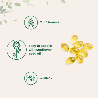 2 Pack Vitamin D3 5000IU Plus K2, 2 in 1 Formula, Vitamin D3 Liquid with Vitamin K2, 300 Soft-Gels, Immune Vitamin Complex with Virgin Sunflower Seed Oil, Support Your Heart, Teeth & Joint Health