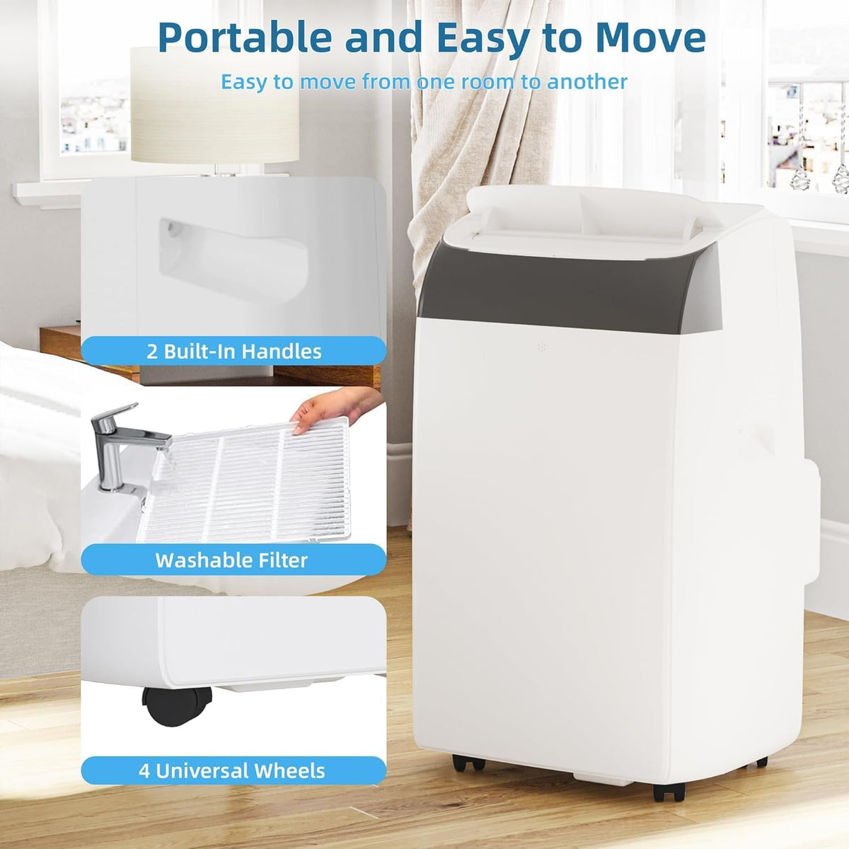 14000 BTU Portable Air Conditioners, Portable AC Unit 3-In-1 with Fan, Dehumidifier, Cools Up To 750 Sq.Ft. Room Air Conditioner, Remote Comtrol, Low Noise, 24 Hours Timer, White Top