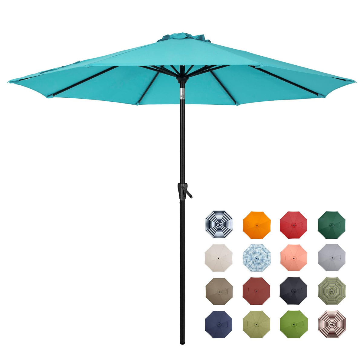 Tempera 9ft Patio Market Outdoor Table Umbrella with Push Button Tilt and Crank,Large Sun Umbrella with Sturdy Pole&Fade resistant canopy,Easy to set, Turquoise