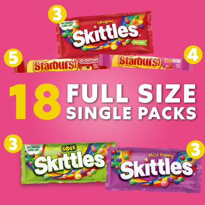 SKITTLES & STARBURST Assorted Candy Variety Pack, Halloween Party Candy Pack, 37.05 oz (18 Count) Bulk Box