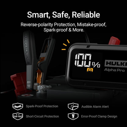 Hulkman Alpha Pro Solid Black, 2000A 74Wh Car Jump Starter Portable, High-Capacity Battery Booster & Jumper Cables, 3.3" Display Jump Box, PD65W in&Out, 12V Battery Pack for 8.5L Gas/6.0L Diesel